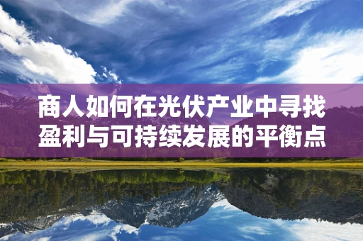 商人如何在光伏产业中寻找盈利与可持续发展的平衡点？